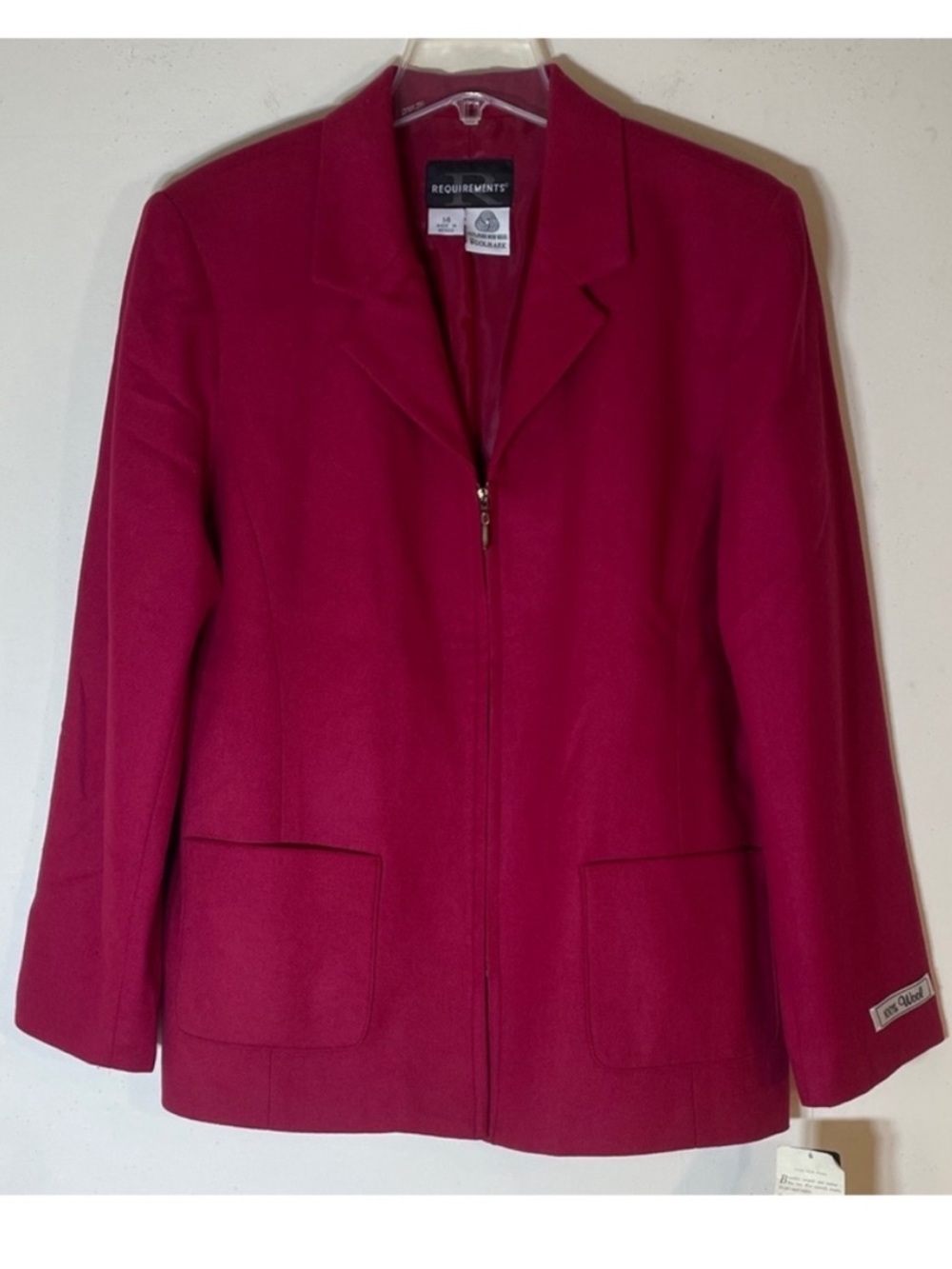 Requirements 100% Wool Deep Red Zip Front Jacket. 14. NWT.